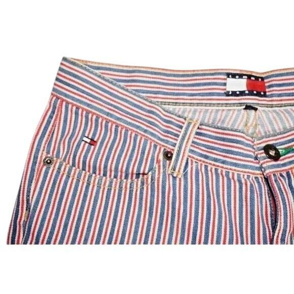 Vintage Tommy Jeans Red White Blue Striped Flare Pants Size 3 Y2K 90s Retro USA - Picture 11 of 16